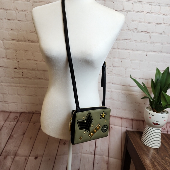 Steve Madden Olive Green & Black Military Style Crossbody Wallet Bag - Picture 6 of 13